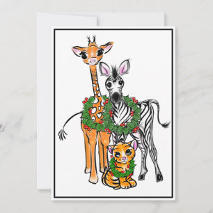 Festive Holiday Giraffe, Zebra, Tiger Card