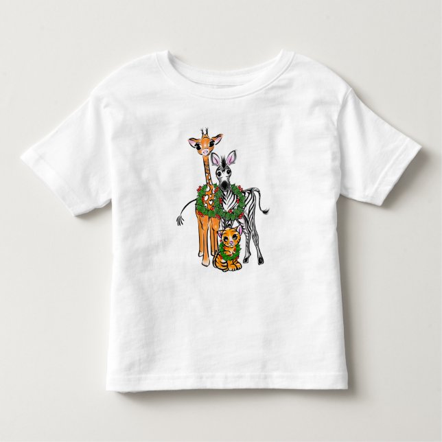 Festive Holiday Giraffe, Zebra, Tiger  Toddler T-Shirt (Front)