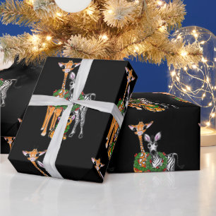 Festive Holiday Giraffe, Zebra, Tiger Wrapping Pa Paper