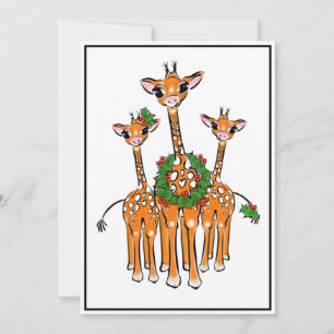 Festive Holiday Giraffes, Holly wreath, Cheers Card