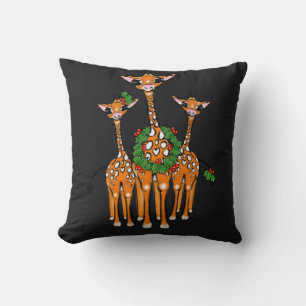 Festive Holiday Giraffes, Holly wreath, Cheers Cushion