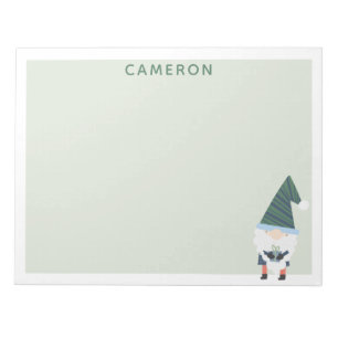 Festive Holiday Gnome Cartoon Green Personalised Notepad