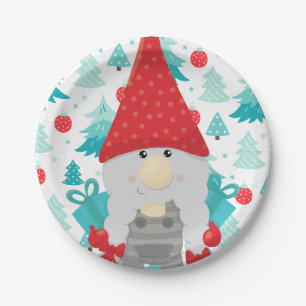 Festive Holiday Gnome with gifts Paper Plate