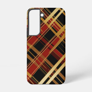 FESTIVE HOLIDAY GOLD & RED & BLACK PLAID PATTERN SAMSUNG GALAXY CASE