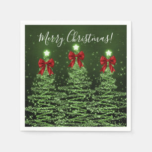 Festive Holiday Green Christmas Trees Red Bows Napkin