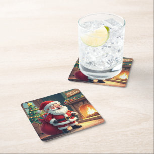 Festive Holiday Home Accent - Christmas Decorative Square Paper Coaster