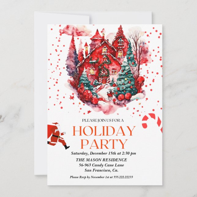 Festive Holiday House  chritsmas party invitation  (Front)