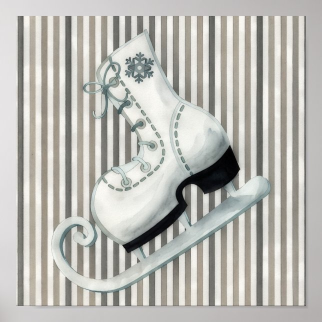 Festive Holiday Ice Skate Art Poster (Front)