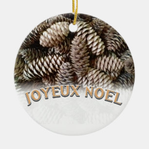 Festive Holiday Joyeux Noel Pine Cone Ceramic Ornament