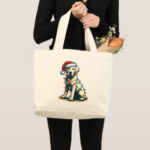 Festive Holiday Labrador Dog with Christmas Light Large Tote Bag