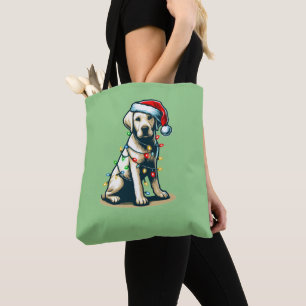 Festive Holiday Labrador Dog with Christmas Light Tote Bag