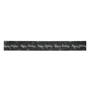 Festive Holiday Leaves Berries Botanical Satin Ribbon