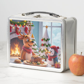 Festive Holiday Lunchbox with Reindeer and Penguin
