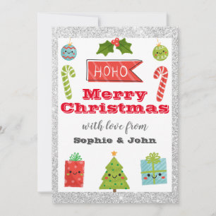 Festive Holiday Merry Christmas Red Silver Glitter Card
