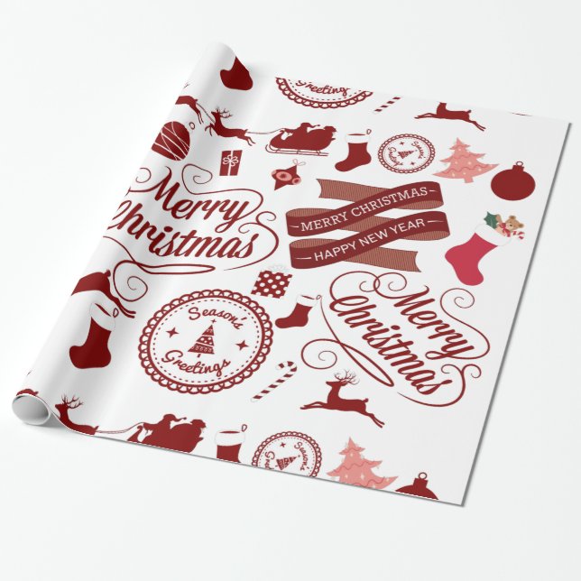 Festive Holiday Merry Christmas Wrapping Paper (Unrolled)