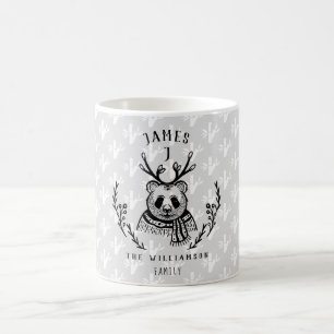 Festive Holiday Panda Bear Etching Family Monogram Coffee Mug