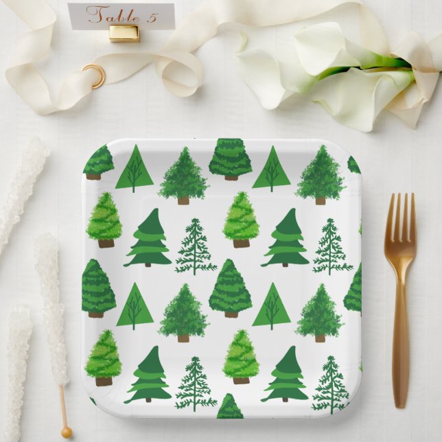 Festive Holiday Party Christmas Trees Paper Plate (Wedding)