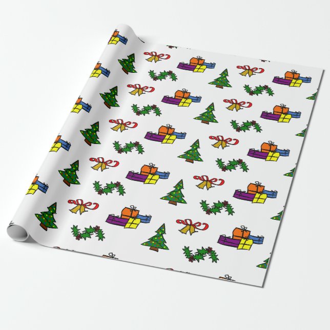 Festive Holiday Pattern Wrapping Paper (Unrolled)