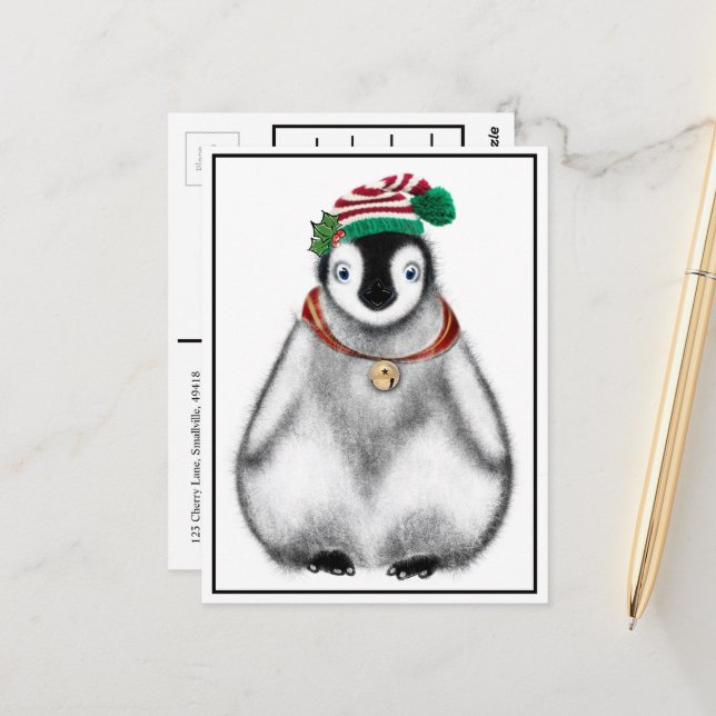 Festive holiday Penguin | jingle bells Postcard (Front/Back In Situ)