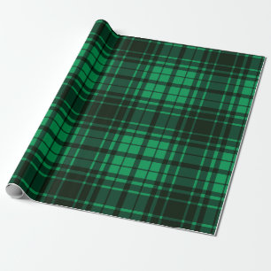 Festive Holiday Plaid Green and Black Tartan Wrapping Paper