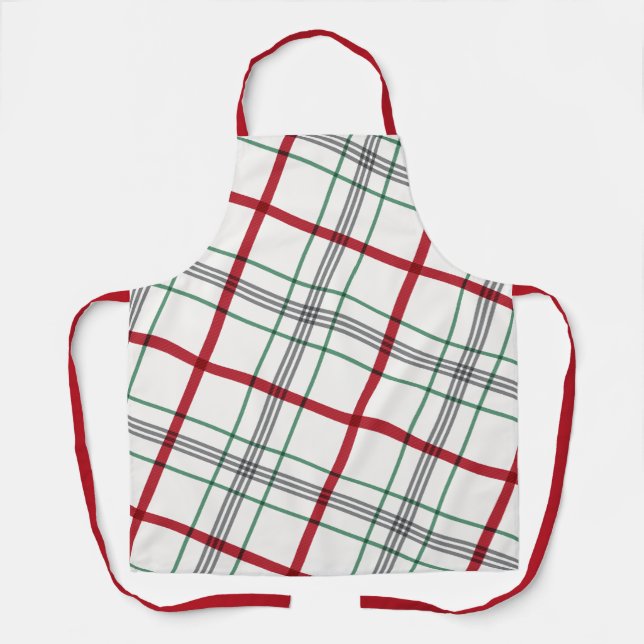 Festive holiday plaid red and green apron (Front)
