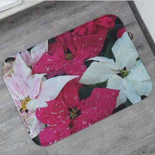 Festive Holiday Poinsettia Plants Floral Bath Mat