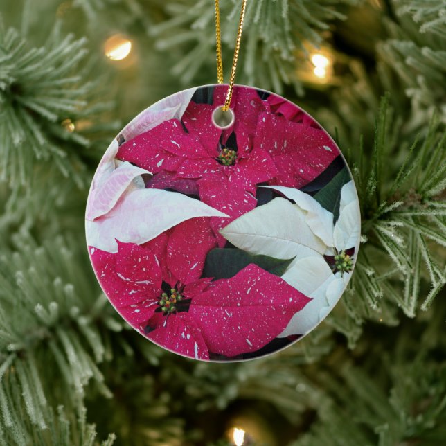 Festive Holiday Poinsettias Floral Ceramic Ornament (Tree)