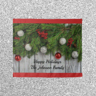 Festive Holiday Red Green & Silver Tapestry