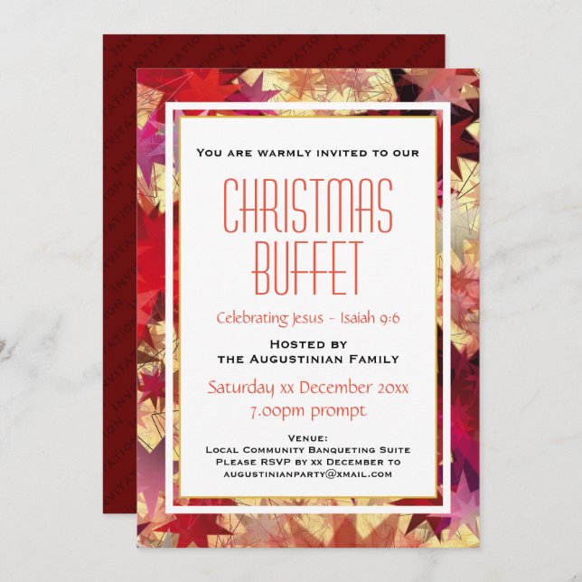 Festive Holiday Red Stars Customisable Party Invitation (Front/Back)