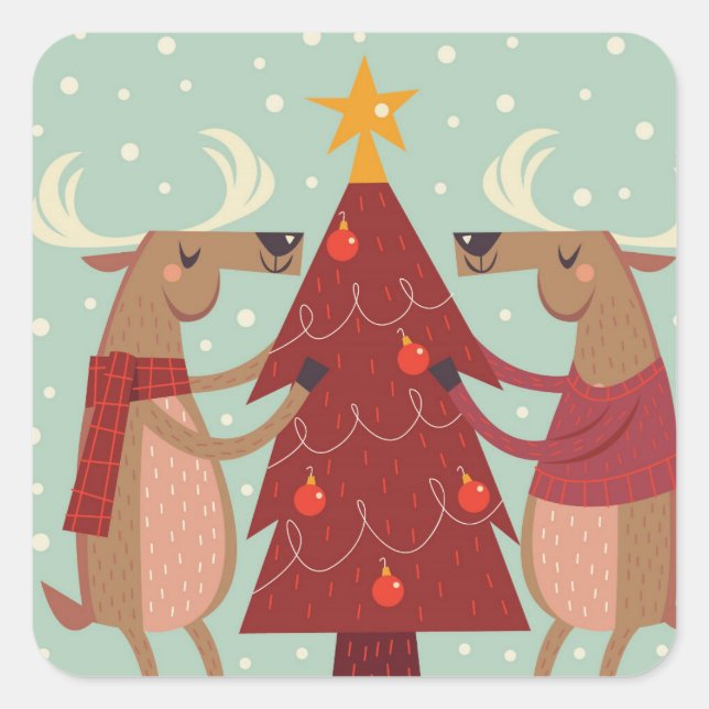 Festive Holiday Reindeer Square Sticker (Front)