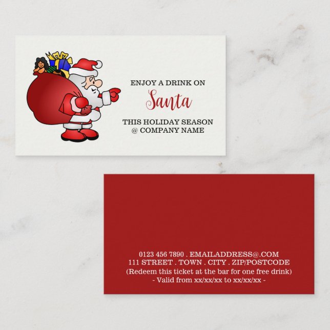 Festive Holiday - Santa Sack - Drinks Ticket Enclosure Card (Front/Back)