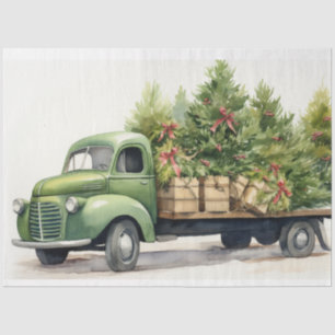 Festive Holiday Scene: Vintage Truck and Christmas Tissue Paper