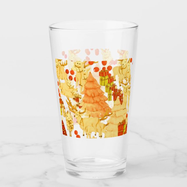 Festive holiday scene with reindeer and decoration glass (Front)