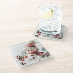 Festive Holiday Snowman Glass Coaster