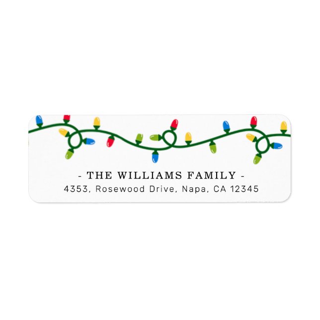 Festive Holiday String Lights White Return Address Label (Front)