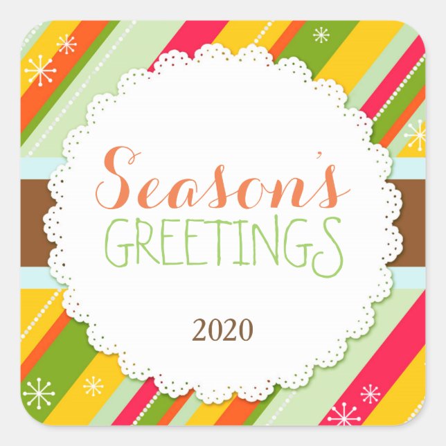 Festive Holiday Stripes Season's Greetings Sticker (Front)