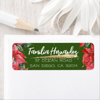 Festive Holiday Watercolor Poinsettia Family   Return Address Label