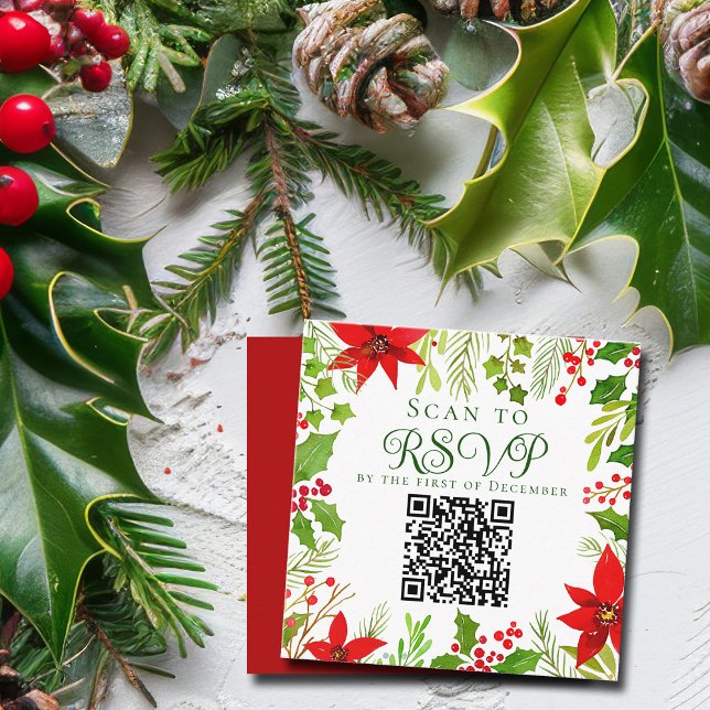 Festive Holiday Wedding Website QR Code RSVP Card (Creator Uploaded)