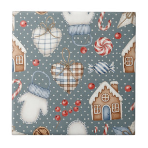 Festive Holiday with Candy Canes and Ornaments Ceramic Tile