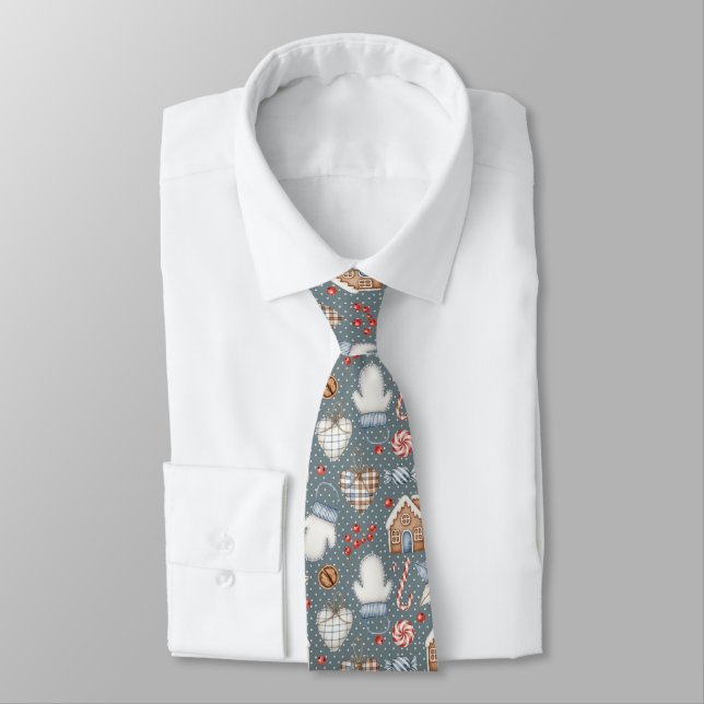 Festive Holiday with Candy Canes and Ornaments Tie (Tied)