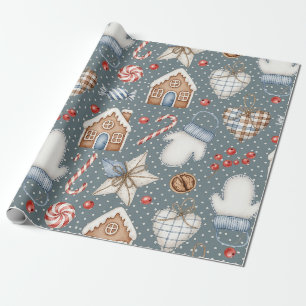 Festive Holiday with Candy Canes and Ornaments Wrapping Paper