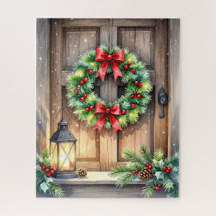 Festive Holiday Wreath and Lantern Jigsaw Puzzle