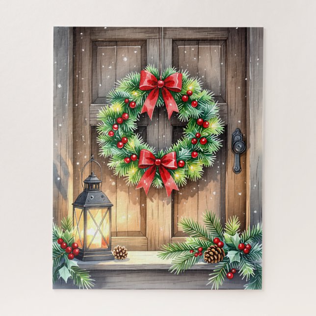 Festive Holiday Wreath and Lantern Jigsaw Puzzle (Vertical)