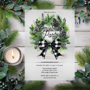 Festive Holiday Wreath BW Bow Christmas Party  Acrylic Invitations