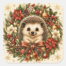 Festive Holiday Wreath Christmas Hedgehog
