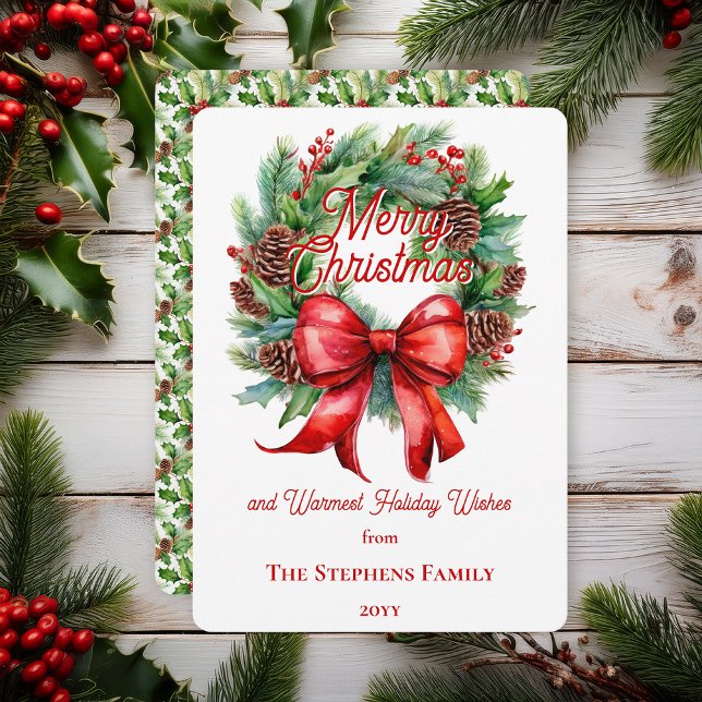 Festive Holiday Wreath Merry Christmas Non-Photo (Festive Holiday Wreath "Merry Christmas" Non-Photo Flat Greeting Card)