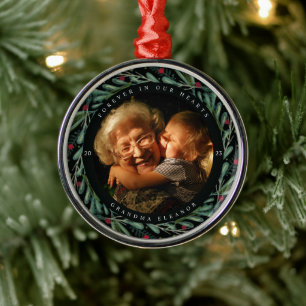 Festive Holiday Wreath Photo Memorial Metal Ornament