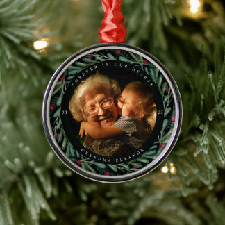 Festive Holiday Wreath Photo Memorial Metal Ornament