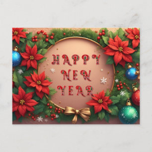 Festive Holiday Wreath 🎁🎄 Poinsettia Ornaments Postcard
