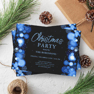 Festive Holiday Xmas Navy Blue Snow Lights Glow Invitation